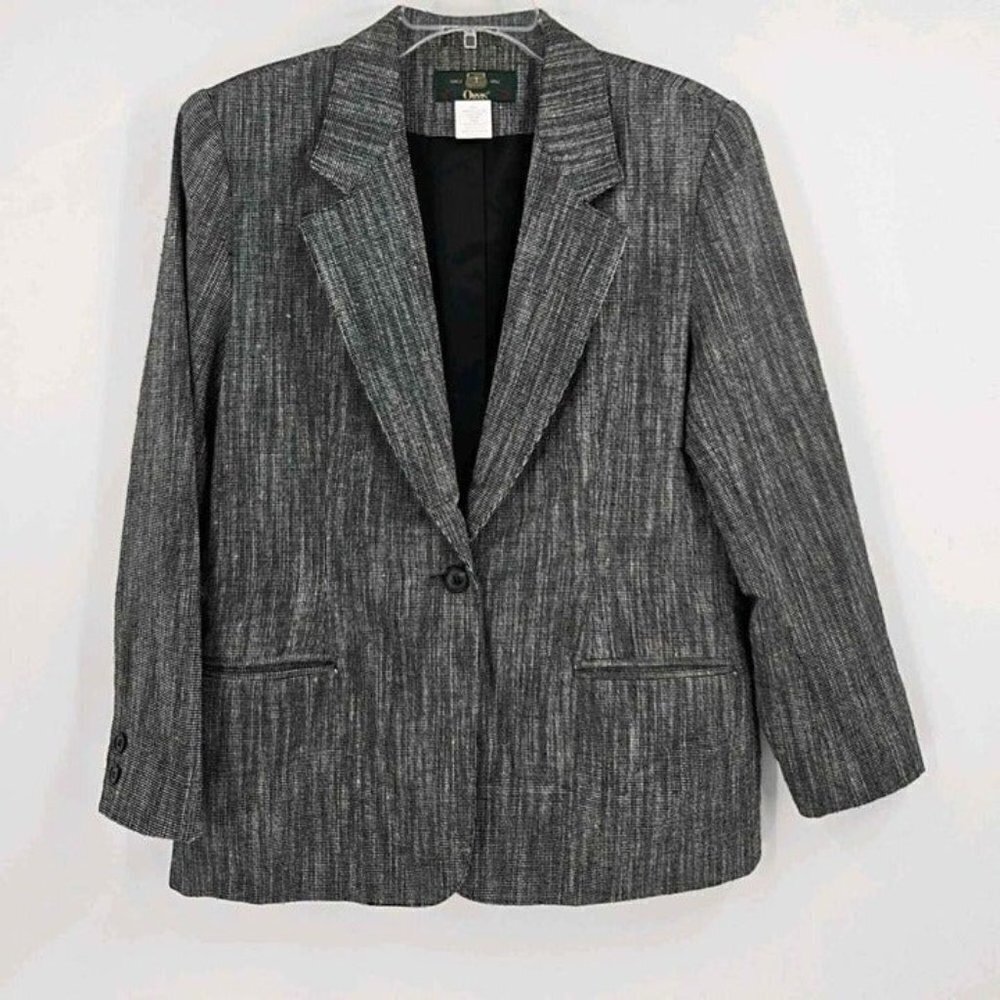 Orvis Womens Vintage One Button Lined Heathered Black Jacket Made in USA Sz 8